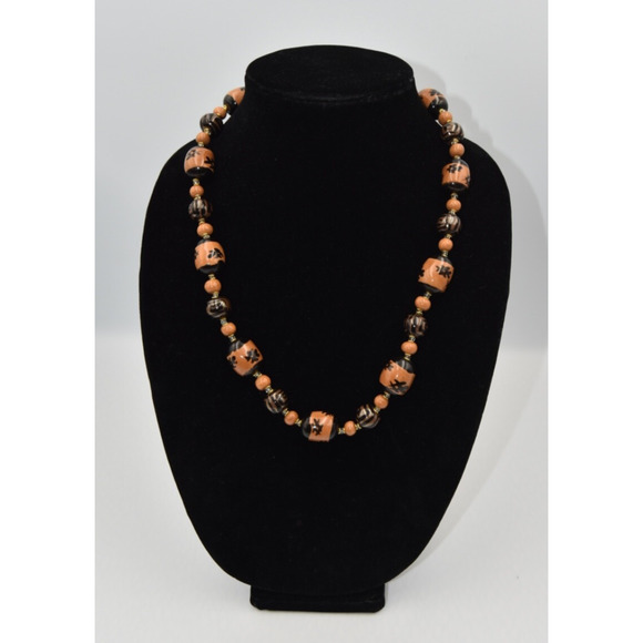Kazuri Kenya Hand Crafted Fair Trade Black & Brown Beaded Statement Necklace - Picture 1 of 5